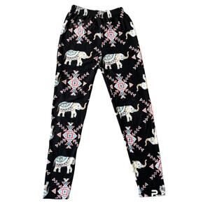 Girls L New Mix Black Colorful Aztec Elephant Soft Stretch Ankle Leggings